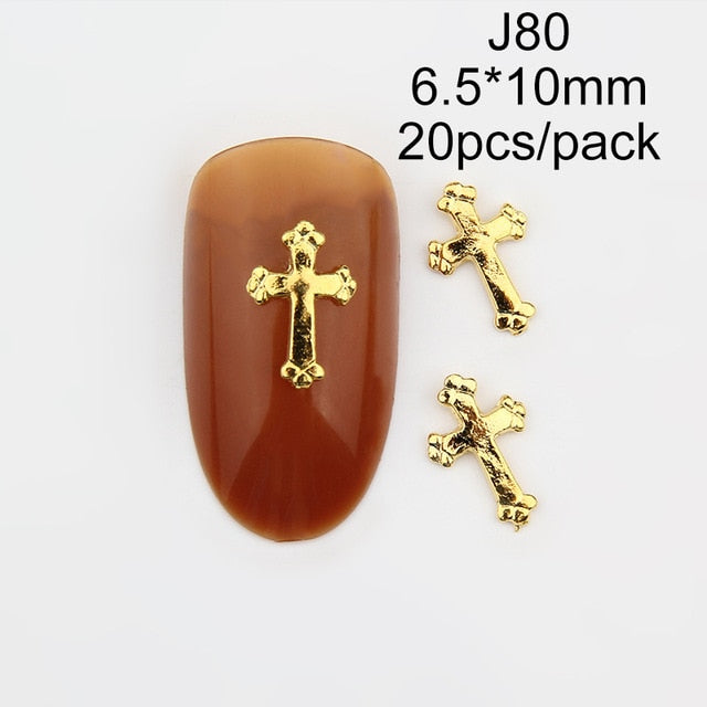 20pcs charms Jesus Manicure Gold Alloy Rhinestones cross For Nails Strass Charms manicure accessoires 3D Nail Art Decorations