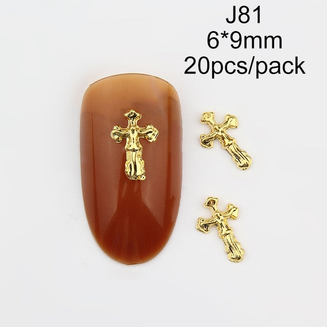 20pcs charms Jesus Manicure Gold Alloy Rhinestones cross For Nails Strass Charms manicure accessoires 3D Nail Art Decorations