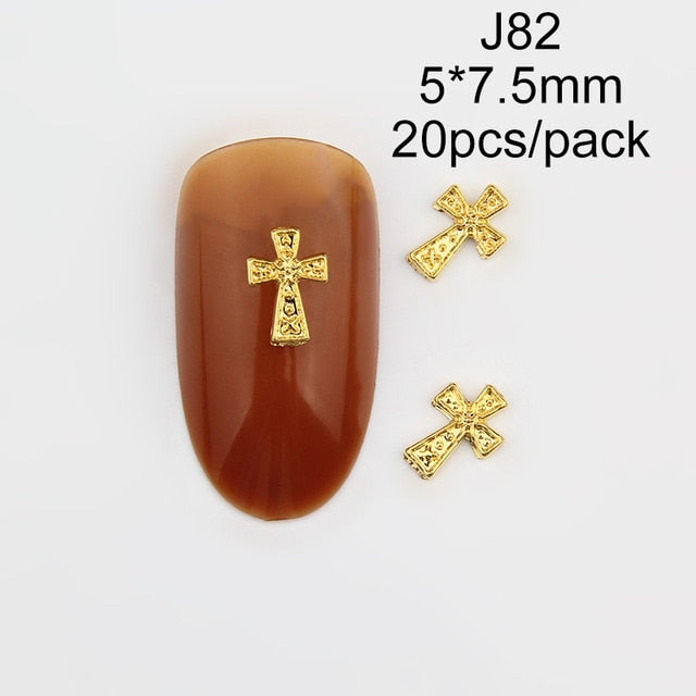 20pcs charms Jesus Manicure Gold Alloy Rhinestones cross For Nails Strass Charms manicure accessoires 3D Nail Art Decorations