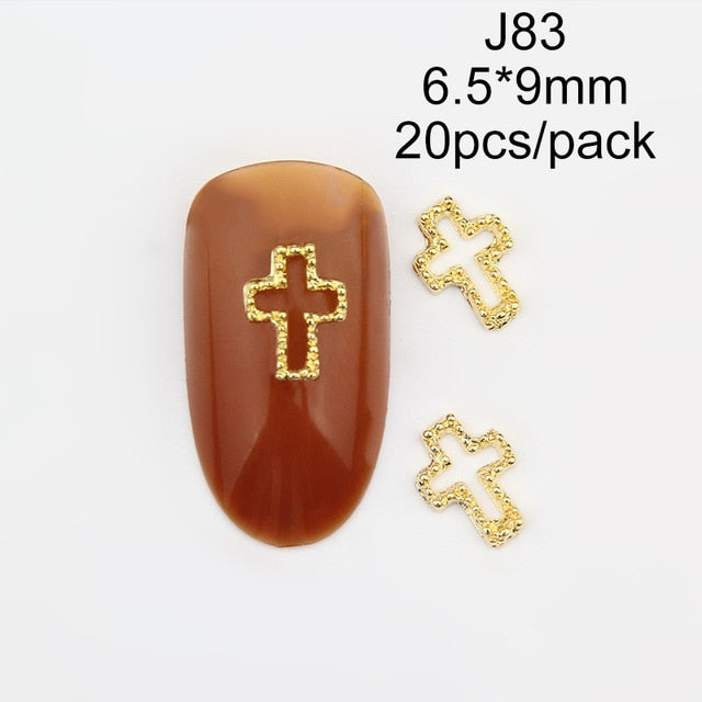 20pcs charms Jesus Manicure Gold Alloy Rhinestones cross For Nails Strass Charms manicure accessoires 3D Nail Art Decorations