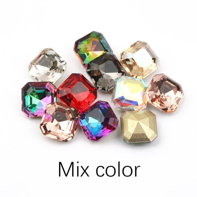 30/100pcs Mix Color Nail Art Rhinestones Square Octagon Crystal Shiny 3D Strass Gem Stone Manicure Decoration Charms Jewelry