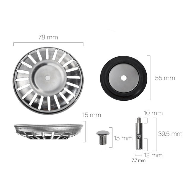 78-84MM Bathroom Sink Strainer 304 Stainless Steel Water Stopper Sink Water Filter Plug Kitchen Sink Accessories Kitchen Tools