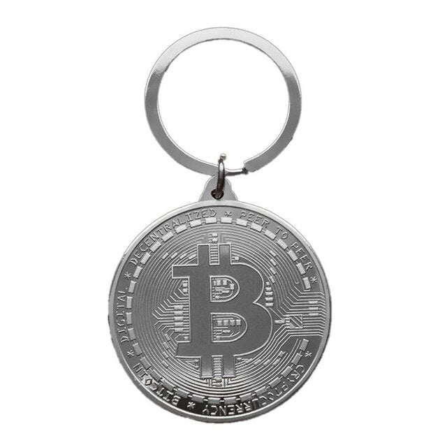 BTC Coin Key Chain Bitcoin Pendant Metal Keychain Gold Black Silver Halloween Cos Kid New Year Holiday Christmas Birthday Gift