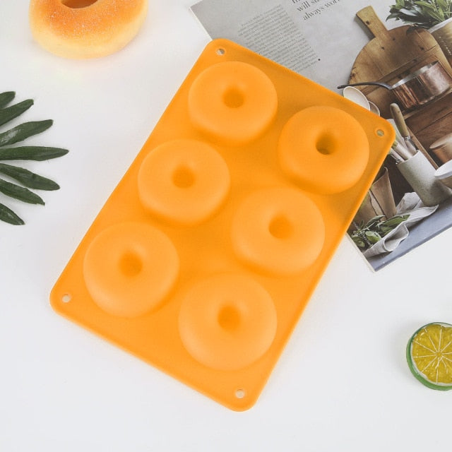 6 Cavity Donut Mold Silicone Non-stick Baking Tray Heat-resistant Reusable Folded Donuts Maker Colorful Soft Dessert Making Tool