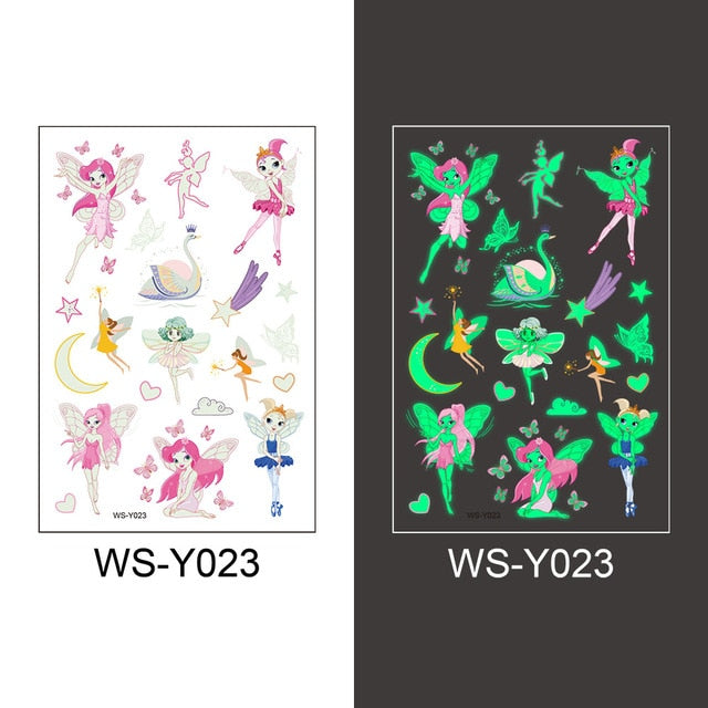 12 kinds Luminous Tattoo Halloween Party Cartoon Pirate Unicorn Temporary Body Sticker Disposable Waterproof tatouage temporaire