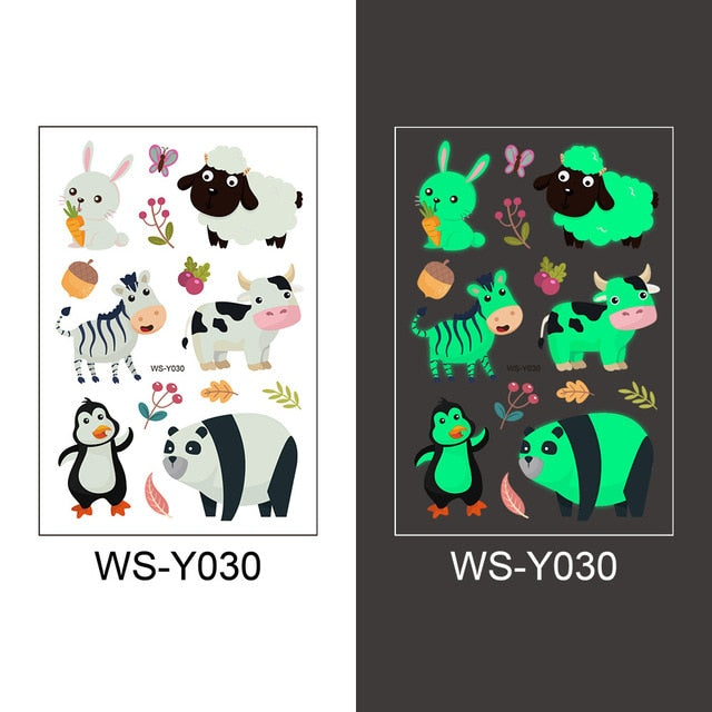 12 kinds Luminous Tattoo Halloween Party Cartoon Pirate Unicorn Temporary Body Sticker Disposable Waterproof tatouage temporaire