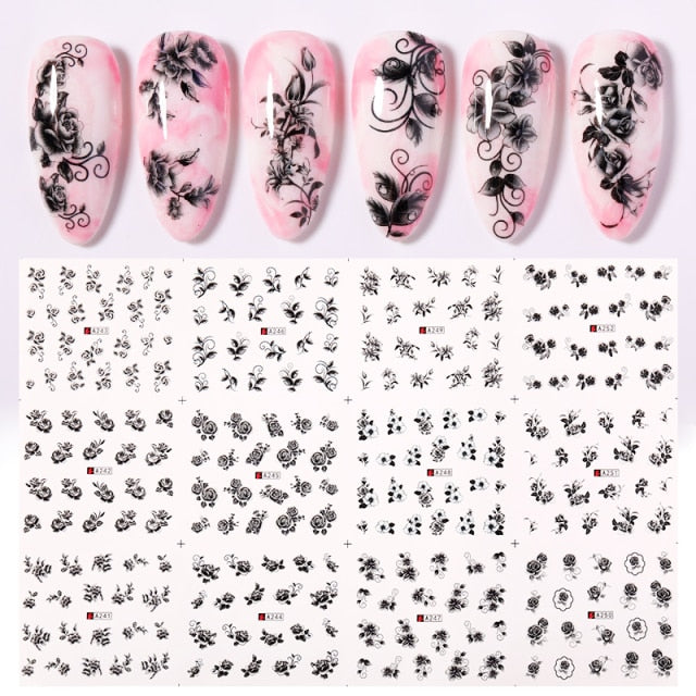 12pcs Love Letter Slider Stickers for Nails Sexy Girl Water Transfer Sticker Decal Flower Leaf Manicuring DIY Tip Decoration 1pc