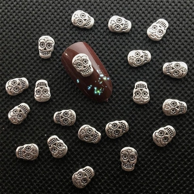 20Pcs Skull Nail Art Decorations Gold Metal 3d Nail Charms Decor Bling Silver NailArt Supplies Steam Punk Design Accessories
