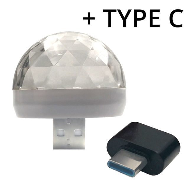 Car Auto Lamp USB Light DJ RGB Mini Colorful Music Sound Light USB-C Apple Holiday Party Karaoke Atmosphere Lamp Welcome Light