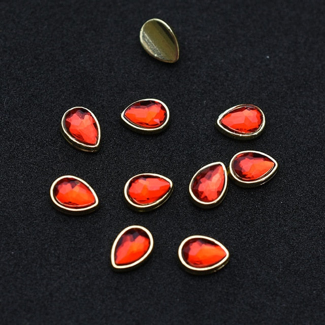 10pcs Gold 3D Red Gems Crystal Bright Nail Rhinestone Alloy Nail Art Decorations Glitter DIY Nails Accessories Supplies TOP