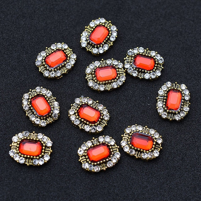 10pcs Gold 3D Red Gems Crystal Bright Nail Rhinestone Alloy Nail Art Decorations Glitter DIY Nails Accessories Supplies TOP