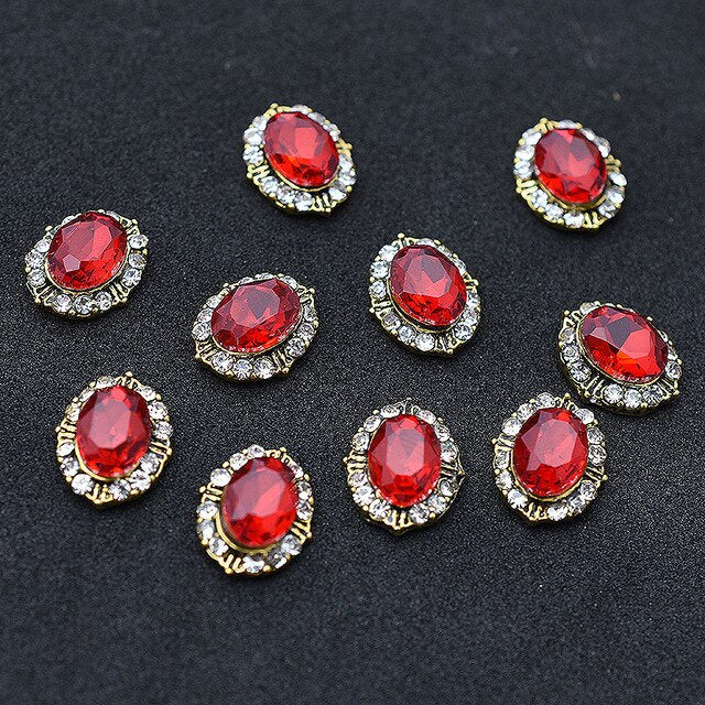 10pcs Gold 3D Red Gems Crystal Bright Nail Rhinestone Alloy Nail Art Decorations Glitter DIY Nails Accessories Supplies TOP