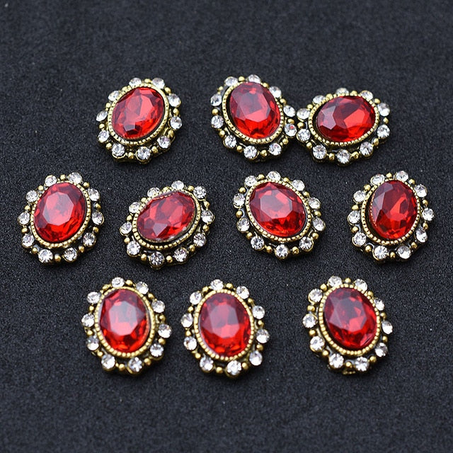 10pcs Gold 3D Red Gems Crystal Bright Nail Rhinestone Alloy Nail Art Decorations Glitter DIY Nails Accessories Supplies TOP