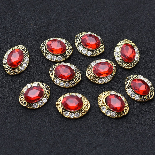 10pcs Gold 3D Red Gems Crystal Bright Nail Rhinestone Alloy Nail Art Decorations Glitter DIY Nails Accessories Supplies TOP