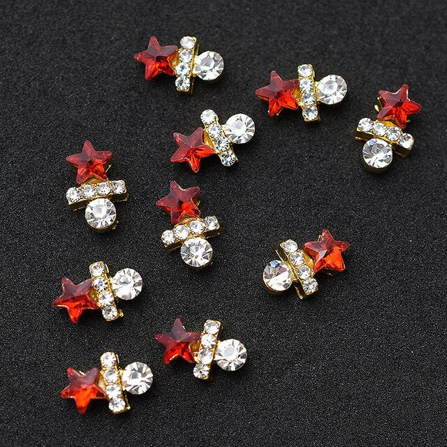 10pcs Gold 3D Red Gems Crystal Bright Nail Rhinestone Alloy Nail Art Decorations Glitter DIY Nails Accessories Supplies TOP