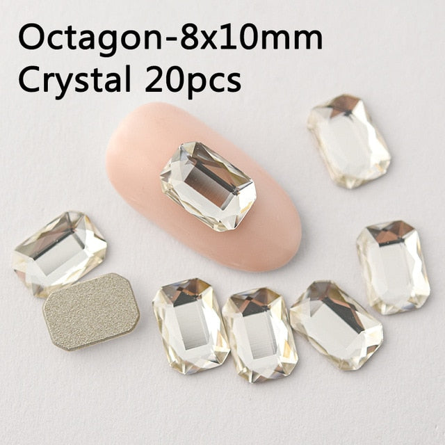 20pcs Nail Rhinestones Rectangle Flat Back Crystal Shiny 3D Strass Gem Stone Manicure Nail Art Decoration Charms Jewelry
