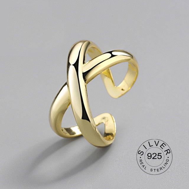 100% 925 Sterling Silver Open Ring for Women INS Minimalist Irregular Wave Pattern Gold Color Jewelry Bijoux Birthday