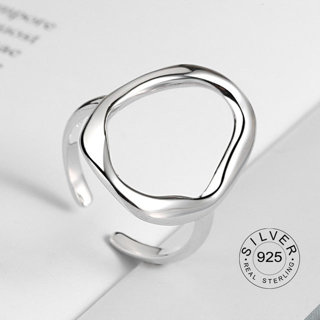 100% 925 Sterling Silver Open Ring for Women INS Minimalist Irregular Wave Pattern Gold Color Jewelry Bijoux Birthday
