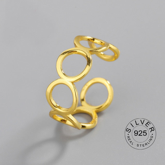 100% 925 Sterling Silver Open Ring for Women INS Minimalist Irregular Wave Pattern Gold Color Jewelry Bijoux Birthday