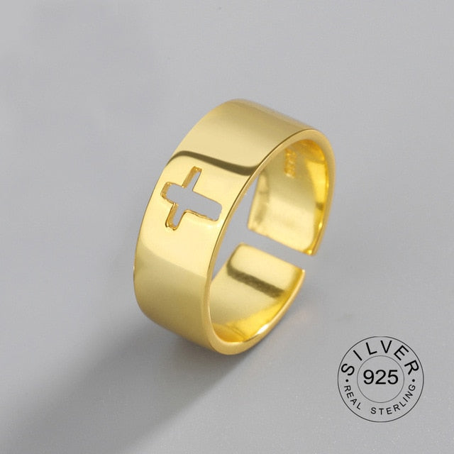 100% 925 Sterling Silver Open Ring for Women INS Minimalist Irregular Wave Pattern Gold Color Jewelry Bijoux Birthday