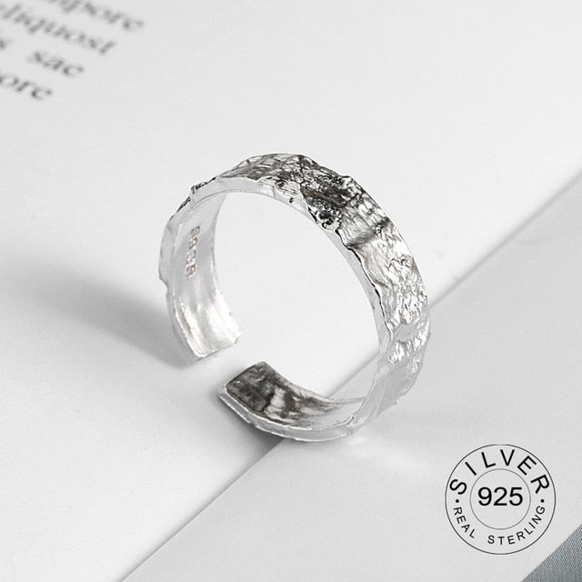 100% 925 Sterling Silver Open Ring for Women INS Minimalist Irregular Wave Pattern Gold Color Jewelry Bijoux Birthday