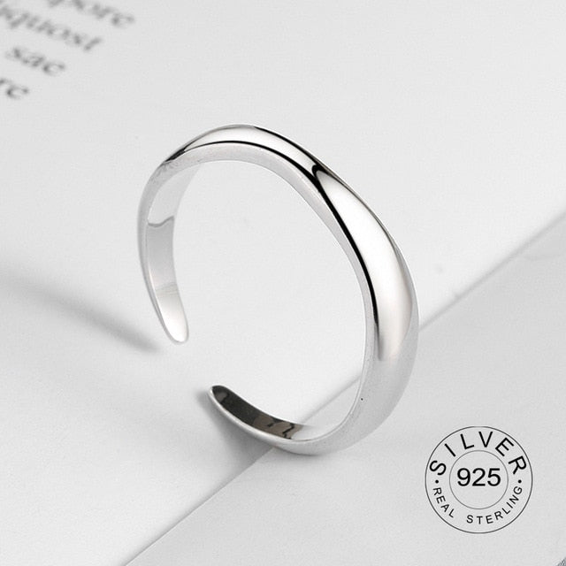 100% 925 Sterling Silver Open Ring for Women INS Minimalist Irregular Wave Pattern Gold Color Jewelry Bijoux Birthday
