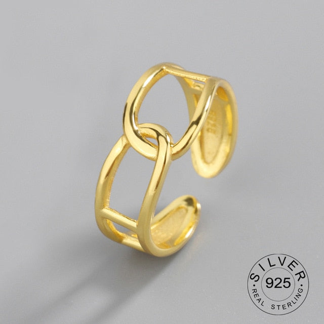 100% 925 Sterling Silver Open Ring for Women INS Minimalist Irregular Wave Pattern Gold Color Jewelry Bijoux Birthday