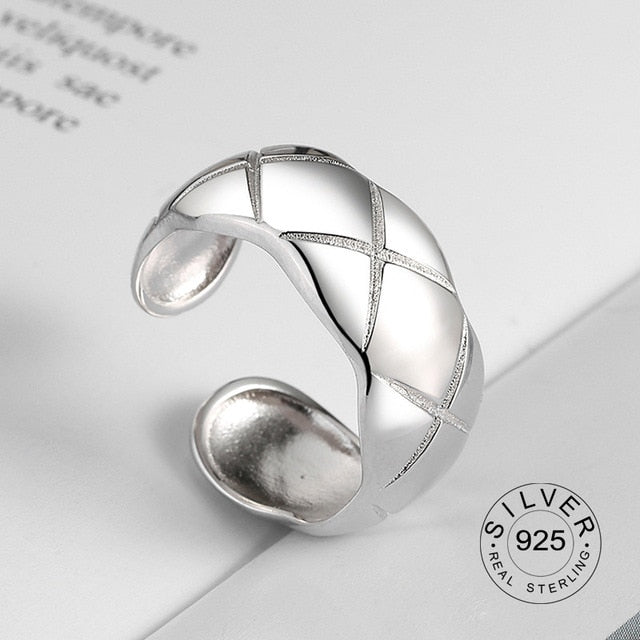100% 925 Sterling Silver Open Ring for Women INS Minimalist Irregular Wave Pattern Gold Color Jewelry Bijoux Birthday