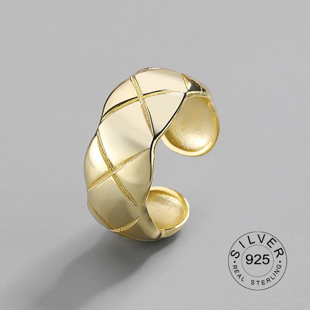 100% 925 Sterling Silver Open Ring for Women INS Minimalist Irregular Wave Pattern Gold Color Jewelry Bijoux Birthday