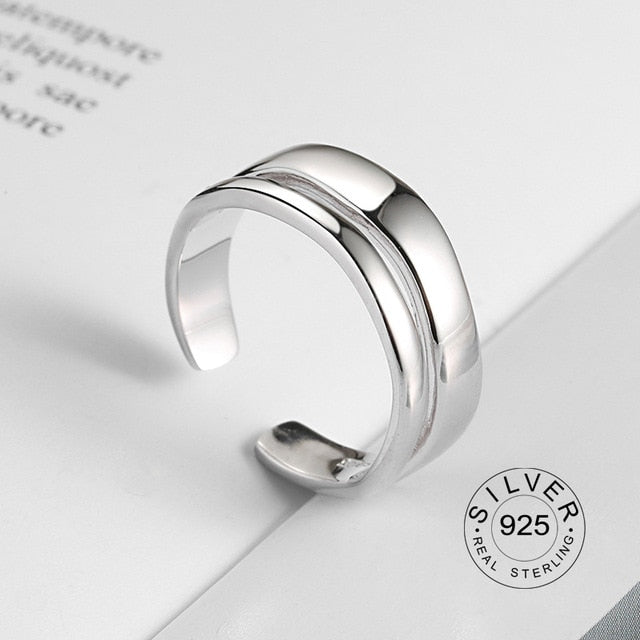 100% 925 Sterling Silver Open Ring for Women INS Minimalist Irregular Wave Pattern Gold Color Jewelry Bijoux Birthday