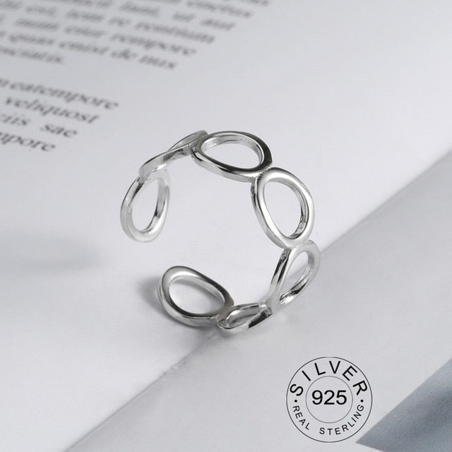 100% 925 Sterling Silver Open Ring for Women INS Minimalist Irregular Wave Pattern Gold Color Jewelry Bijoux Birthday