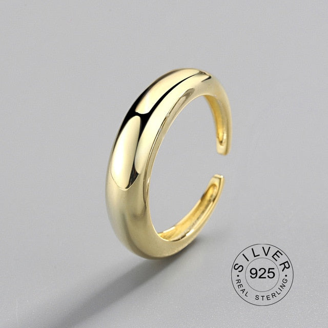100% 925 Sterling Silver Open Ring for Women INS Minimalist Irregular Wave Pattern Gold Color Jewelry Bijoux Birthday