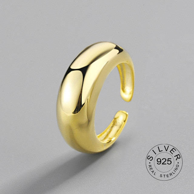 100% 925 Sterling Silver Open Ring for Women INS Minimalist Irregular Wave Pattern Gold Color Jewelry Bijoux Birthday