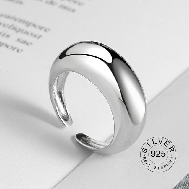 100% 925 Sterling Silver Open Ring for Women INS Minimalist Irregular Wave Pattern Gold Color Jewelry Bijoux Birthday
