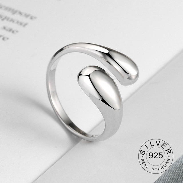 100% 925 Sterling Silver Open Ring for Women INS Minimalist Irregular Wave Pattern Gold Color Jewelry Bijoux Birthday