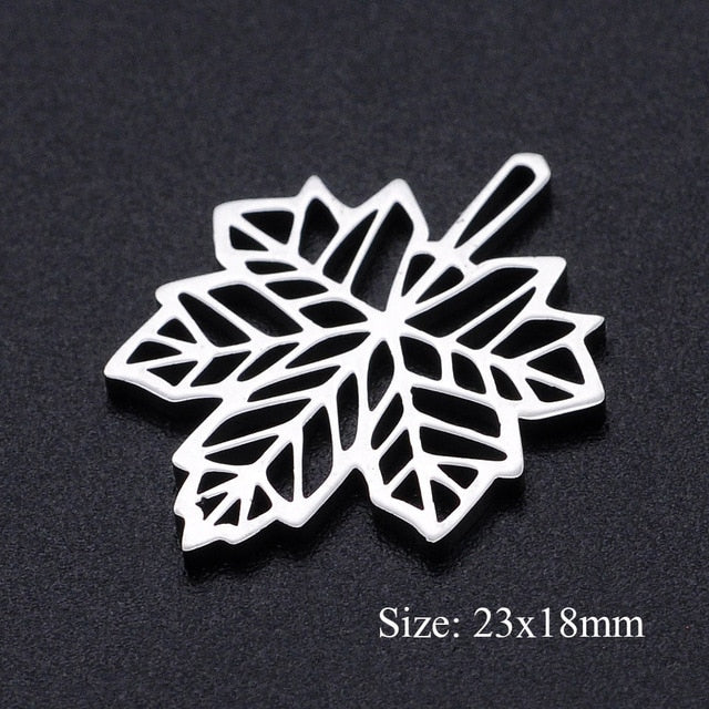 5pcs/lot Maple Leaf DIY Charms Wholesale 100% Stainless Steel Lucky Clover Connectors Charm Tree of Life Jewelry Pendant