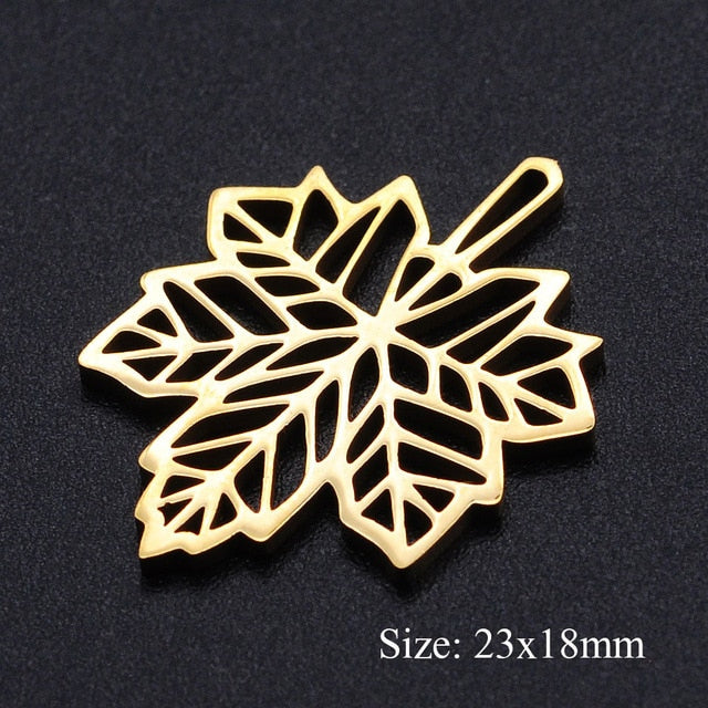 5pcs/lot Maple Leaf DIY Charms Wholesale 100% Stainless Steel Lucky Clover Connectors Charm Tree of Life Jewelry Pendant