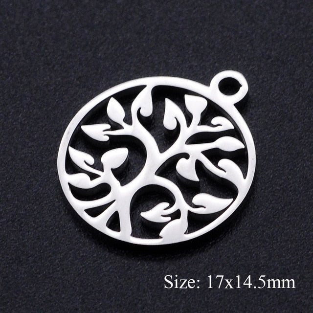 5pcs/lot Maple Leaf DIY Charms Wholesale 100% Stainless Steel Lucky Clover Connectors Charm Tree of Life Jewelry Pendant