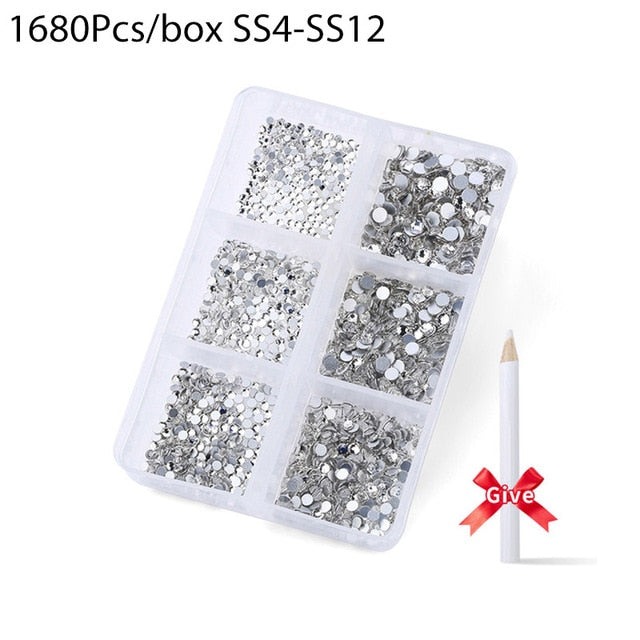 1680 Pcs/box Nail Art Rhinestones Decorations Supplies Crystal Mixed Size Rhinestone Set For Art Nail Decoration Accessories