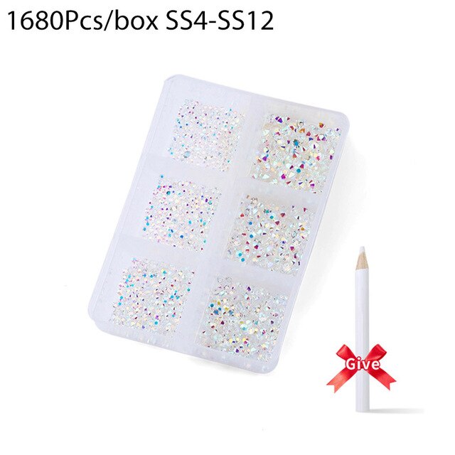 1680 Pcs/box Nail Art Rhinestones Decorations Supplies Crystal Mixed Size Rhinestone Set For Art Nail Decoration Accessories