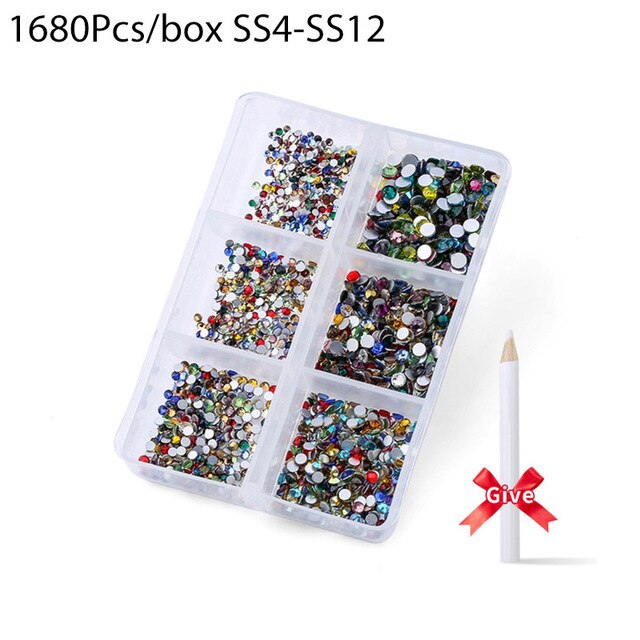 1680 Pcs/box Nail Art Rhinestones Decorations Supplies Crystal Mixed Size Rhinestone Set For Art Nail Decoration Accessories