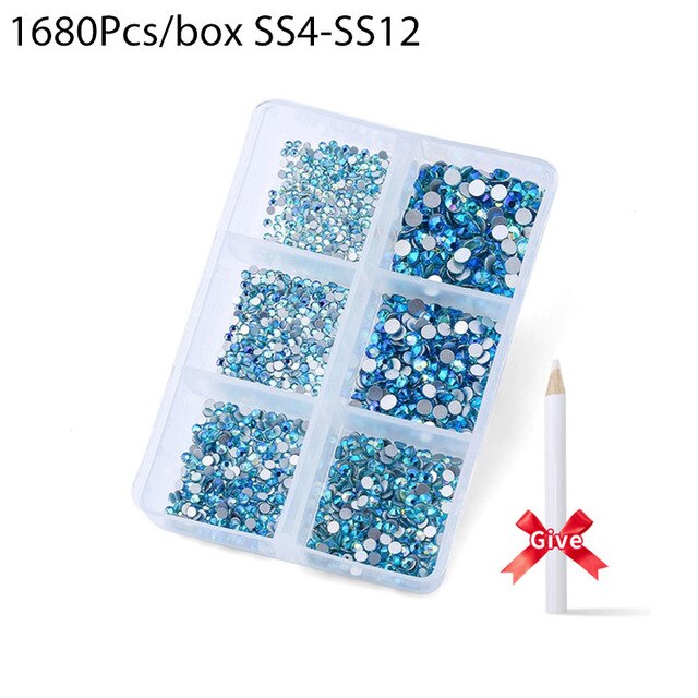 1680 Pcs/box Nail Art Rhinestones Decorations Supplies Crystal Mixed Size Rhinestone Set For Art Nail Decoration Accessories