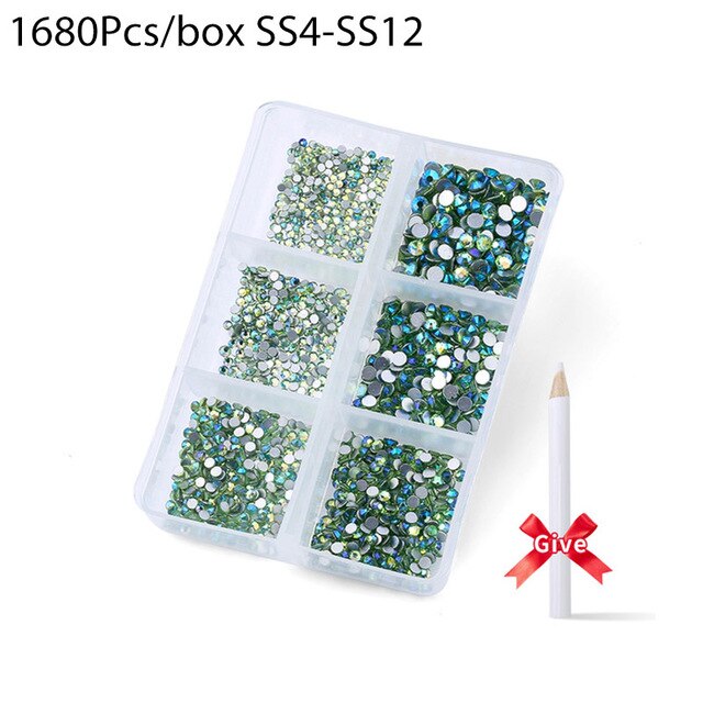 1680 Pcs/box Nail Art Rhinestones Decorations Supplies Crystal Mixed Size Rhinestone Set For Art Nail Decoration Accessories