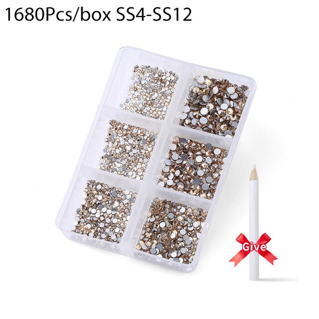 1680 Pcs/box Nail Art Rhinestones Decorations Supplies Crystal Mixed Size Rhinestone Set For Art Nail Decoration Accessories
