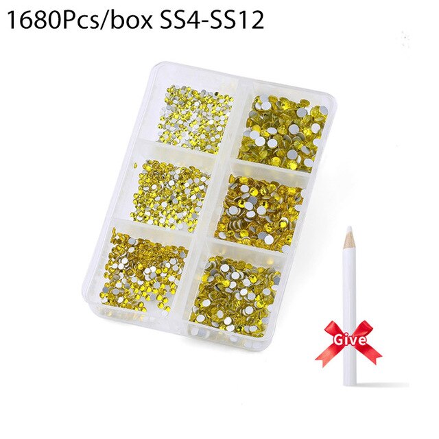 1680 Pcs/box Nail Art Rhinestones Decorations Supplies Crystal Mixed Size Rhinestone Set For Art Nail Decoration Accessories