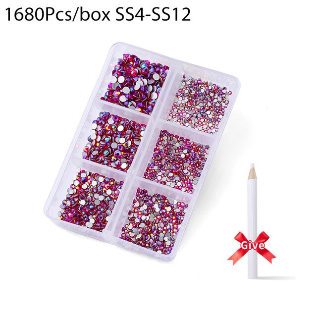 1680 Pcs/box Nail Art Rhinestones Decorations Supplies Crystal Mixed Size Rhinestone Set For Art Nail Decoration Accessories