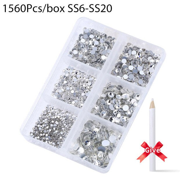 1680 Pcs/box Nail Art Rhinestones Decorations Supplies Crystal Mixed Size Rhinestone Set For Art Nail Decoration Accessories