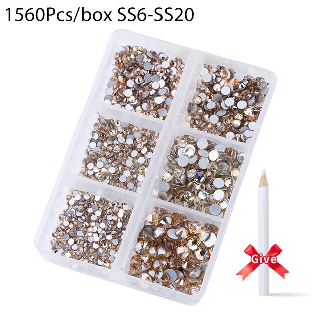 1680 Pcs/box Nail Art Rhinestones Decorations Supplies Crystal Mixed Size Rhinestone Set For Art Nail Decoration Accessories