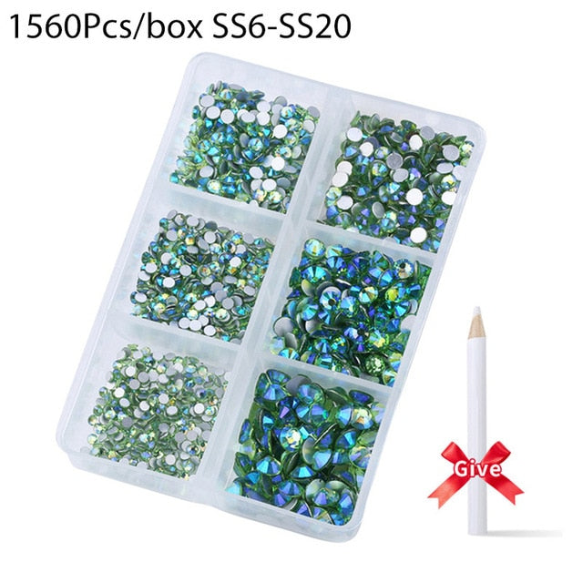 1680 Pcs/box Nail Art Rhinestones Decorations Supplies Crystal Mixed Size Rhinestone Set For Art Nail Decoration Accessories
