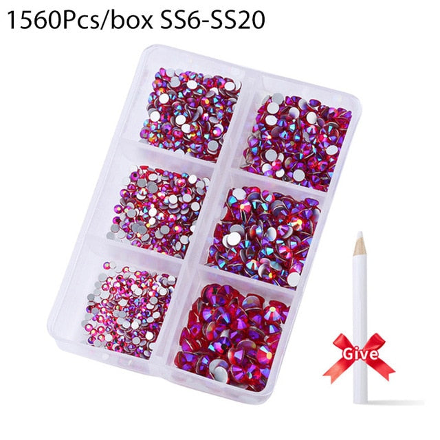 1680 Pcs/box Nail Art Rhinestones Decorations Supplies Crystal Mixed Size Rhinestone Set For Art Nail Decoration Accessories